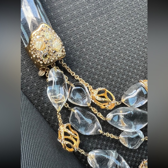 Alexis Bittar Clear Lucite Jeweled Multi Strands Necklace in gold tone setting. - Picture 2 of 4